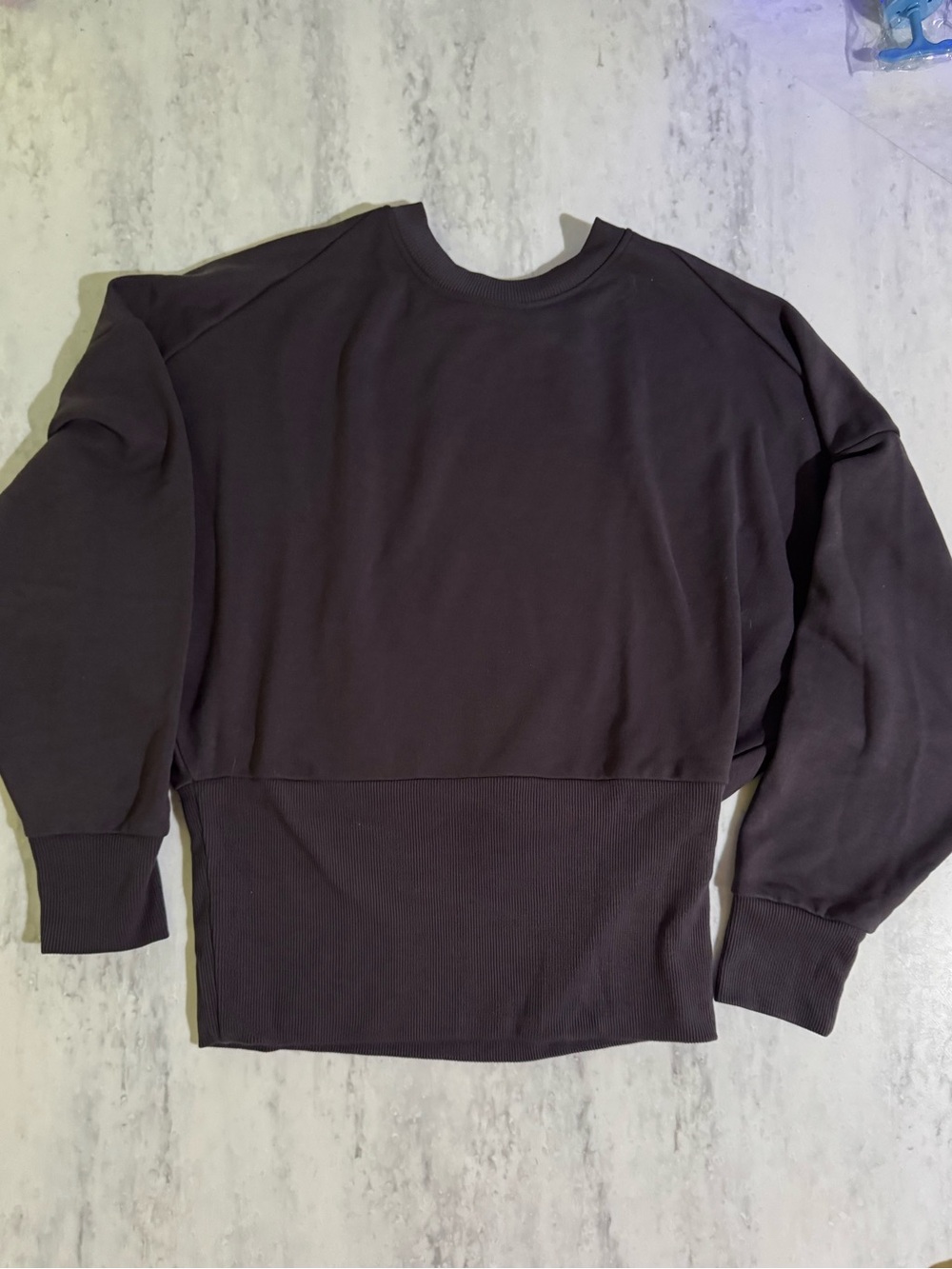 Athleta Dark Charcoal Potrero Ribbed Crewneck Ribbed Sweatshirt Dolman Sleeves L